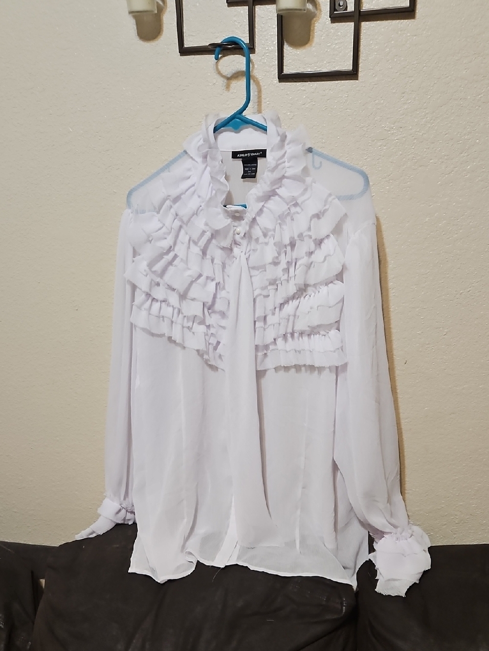 Ashley Stewart White Ruffled Long-Sleeve Blouse